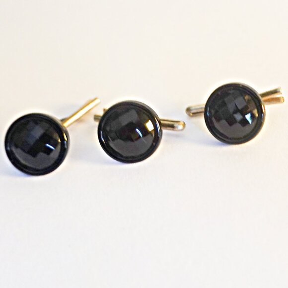 Vintage Black Glass Tuxedo Studs Set of 3 - Picture 1 of 2